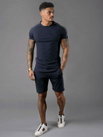 Vêtements de sport pour hommes 2 pièces à manches courtes et col bijou marine foncé