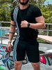 Vêtements de sport pour hommes 2 pièces à manches courtes et col bijou noir