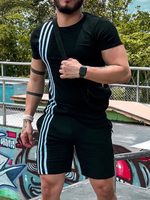Vêtements de sport pour hommes 2 pièces à manches courtes et col bijou noir