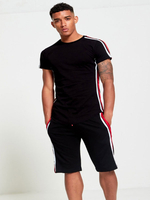 Vêtements de sport pour hommes 2 pièces à manches courtes et col bijou noir