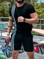 Vêtements de sport pour hommes 2 pièces à manches courtes et col bijou noir