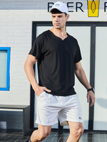 Vêtements de sport pour hommes 2 pièces à manches courtes et col bijou noir