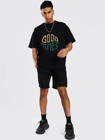 Vêtements de sport pour hommes 2 pièces à manches courtes et col bijou noir
