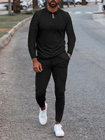 Vêtements de sport pour hommes 2 pièces à manches longues et col rabattu noir