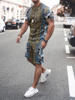 Vêtements de sport pour hommes 2 pièces bloc de couleurs manches courtes col bijou bleu ciel clair