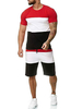 Vêtements de sport pour hommes 2 pièces bloc de couleurs manches courtes col bijou rouge