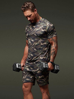 Vêtements de sport pour hommes 2 pièces camouflage manches courtes col bijou blanc