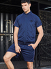 Vêtements de sport pour hommes 2 pièces Color Block Manches courtes Col montant Bleu marine foncé