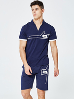 Vêtements de sport pour hommes 2 pièces Color Block Manches courtes Col montant Bleu profond