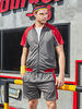 Vêtements de sport pour hommes 2 pièces Color Block Manches courtes Col montant Gris