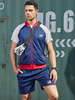 Vêtements de sport pour hommes 2 pièces Color Block Manches courtes Jewel Neck Dark Navy