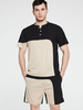 Vêtements de sport pour hommes 2 pièces Color Block Manches courtes Jewel Neck Noir