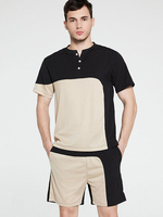 Vêtements de sport pour hommes 2 pièces Color Block Manches courtes Jewel Neck Noir