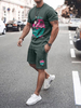 Vêtements de sport pour hommes 2 pièces géométriques manches courtes col bijou vert clair