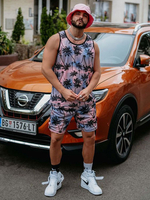 Vêtements de sport pour hommes 2 pièces imprimé sans manches col bijou rose