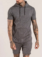 Vêtements de sport pour hommes 2 pièces manches courtes à capuche gris