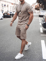 Vêtements de sport pour hommes 2 pièces manches courtes col bijou marron clair