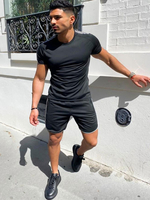 Vêtements de sport pour hommes 2 pièces manches courtes col bijou noir