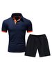 Vêtements de sport pour hommes 2 pièces manches courtes col rabattu bleu marine foncé