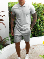 Vêtements de sport pour hommes 2 pièces manches courtes col rabattu gris clair