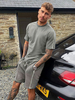 Vêtements de sport pour hommes 2 pièces manches courtes col rond gris
