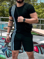 Vêtements de sport pour hommes 2 pièces manches courtes col rond noir