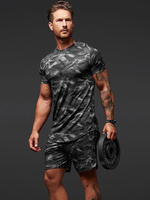 Vêtements de sport pour hommes 2 pièces manches courtes col rond noir