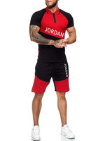 Vêtements de sport pour hommes 2 pièces manches courtes col rond rouge