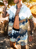 Vêtements de sport pour hommes 2 pièces motif feuille manches courtes col rabattu bleu ciel clair