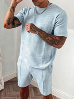 Vêtements de sport pour hommes 2 pièces rayures manches courtes col bijou bleu ciel clair