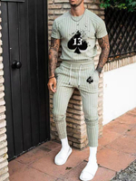 Vêtements de sport pour hommes 2 pièces rayures manches courtes col bijou vert clair