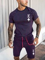 Vêtements de sport pour hommes 2 pièces rayures manches courtes col bijou violet