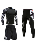 Vêtements de sport pour hommes 3 pièces imprimé manches longues col bijou blanc
