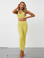 Vêtements de sport Vêtements de yoga Nylon jaune vert Vêtements dentraînement sexy à manches courtes Ensemble extensible de deux pièces
