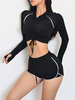 Vêtements de sport Vêtements de yoga pour femmes Vêtements noirs en nylon à manches longues Ensemble de vêtements de sport extensibles