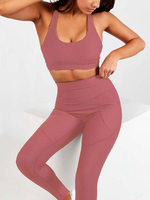 Vêtements de Yoga Femmes Ensembles Top et Pantalons avec Bretelle Taille Haute Pantalons Longs Moulants Unicolore Sexy