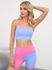 Vêtements de Yoga Femmes Ensembles Top et Pantalons avec Bretelles à Col Rond Taille Haute Pantalons Courts Moulants Cousu Bicolores Sexy