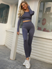 Vêtements de Yoga Femmes Ensembles Top et Pantalons avec Manches Longues à Col Rond Taille Haute Pantalons Longs Moulants Unicolore Sexy