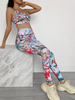 Vêtements de Yoga Femmes Ensembles Top et Pantalons Imprimés avec Bretelles Taille Haute Pantalons Longs Moulants Multicolores Sexy
