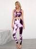 Vêtements de Yoga Femmes Ensembles Top et Pantalons Imprimés avec Bretelles Taille Haute Pantalons Longs Moulants Multicolores Sexy