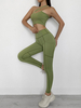 Vêtements de Yoga Femmes Ensembles Top et Pantalons Imprimés avec Bretelles Taille Haute Pantalons Longs Moulants Unicolore Sexy