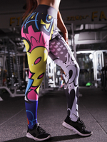 Vêtements de Yoga Pantalons Longs Femmes Moulants Imprimés Coupe Cintrée Bicolores Vêtements de Sports Pantalons