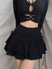 Vêtements gothiques chemisier noir pour femmes à lacets œillets mini jupe gothique en polyester