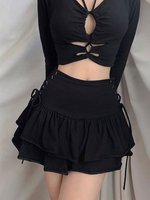 Vêtements gothiques chemisier noir pour femmes à lacets œillets mini jupe gothique en polyester