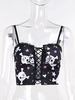 Vêtements gothiques noir à lacets plissés filets imprimés motif polyester camisoles