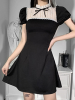 Vêtements gothiques pour femmes Robe mi-longue moulante en polyester gothique avec nœuds noirs