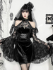 Vêtements gothiques pour femmes tunique gothique en polyester à volants en dentelle noire costumes rétro