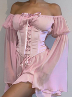 Vêtements gothiques Robe dété moulante en polyester plissée rose à lacets