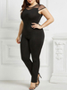 Vêtements grande taille pour femmes Noir Polyester Manches courtes Casual Polyester Automne Combinaison