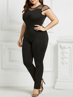 Vêtements grande taille pour femmes Noir Polyester Manches courtes Casual Polyester Automne Combinaison